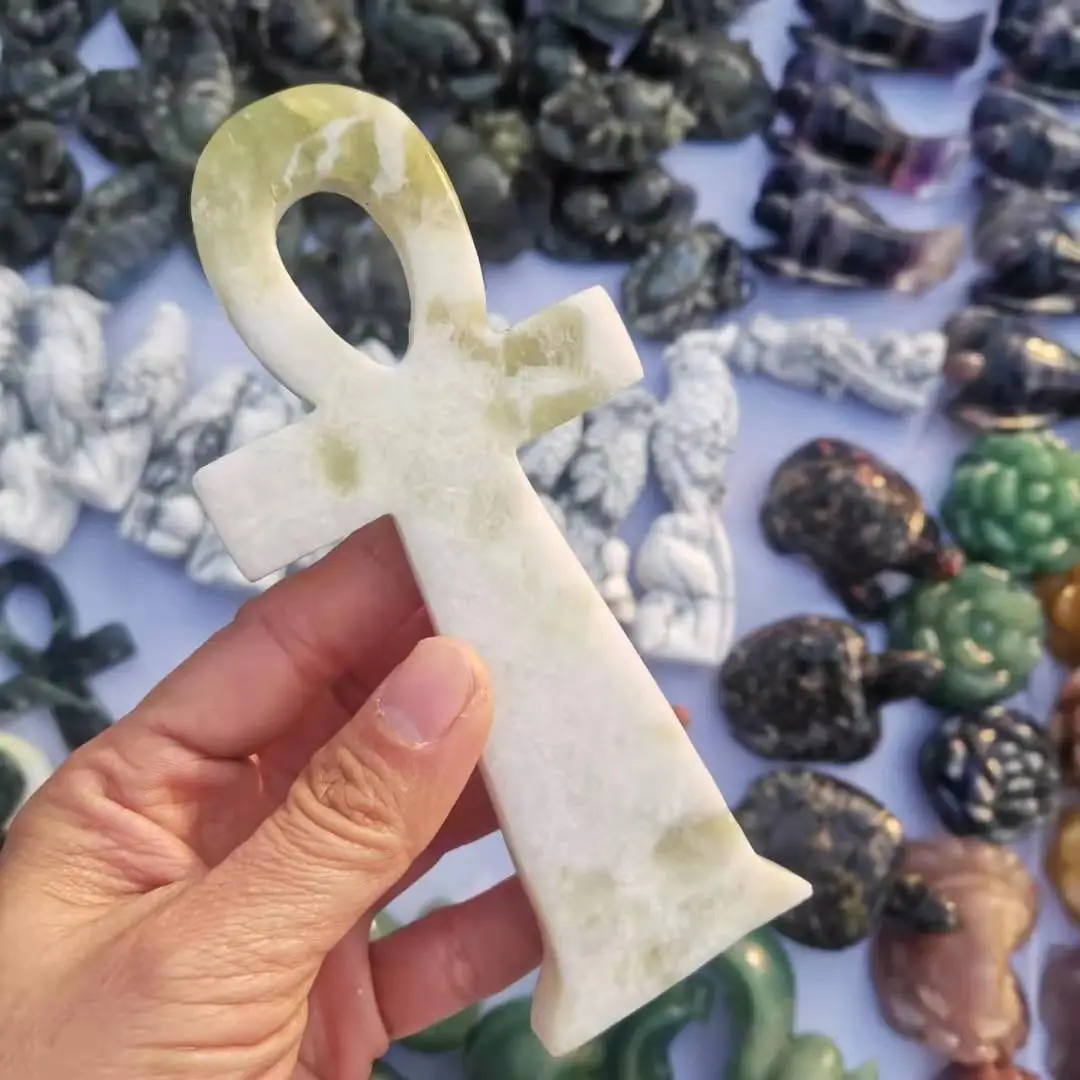 

15cm Natural jade stone Egyptian Cross women's symbolic point healing reiki