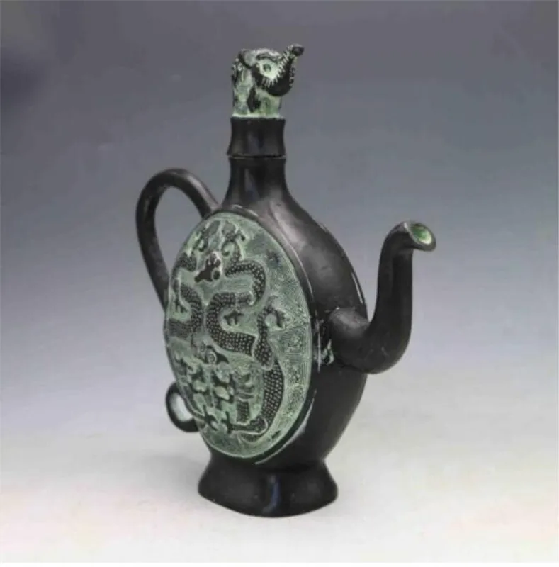 Медная статуя древняя китайская Бронзовая ручная резьба крышка слона чайник