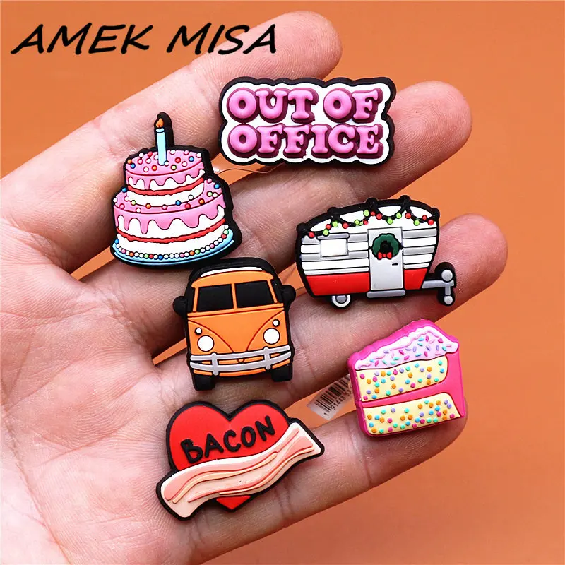 Original PVC Croc Shoe Charms Red Heart Cake Van Ice Cream Cart Slippers Decorations Accessories for Jibz Kids Party Gifts U195