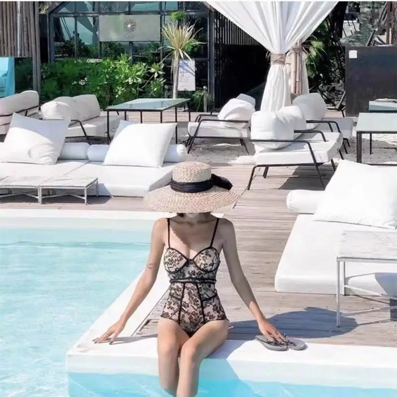 Быстрая и бесплатная доставка женский кружевной Цельный купальник с подкладкой