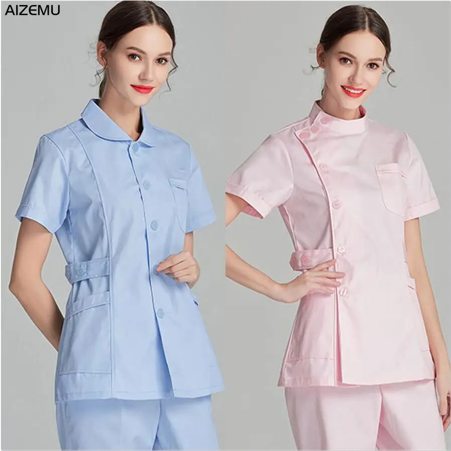 Pink Short Scrubs Top Nurse Uniforms Lab Coat Doctor Uniform for Women Outwear Medical Clothing Beauty Salon Long Sleeve clothes