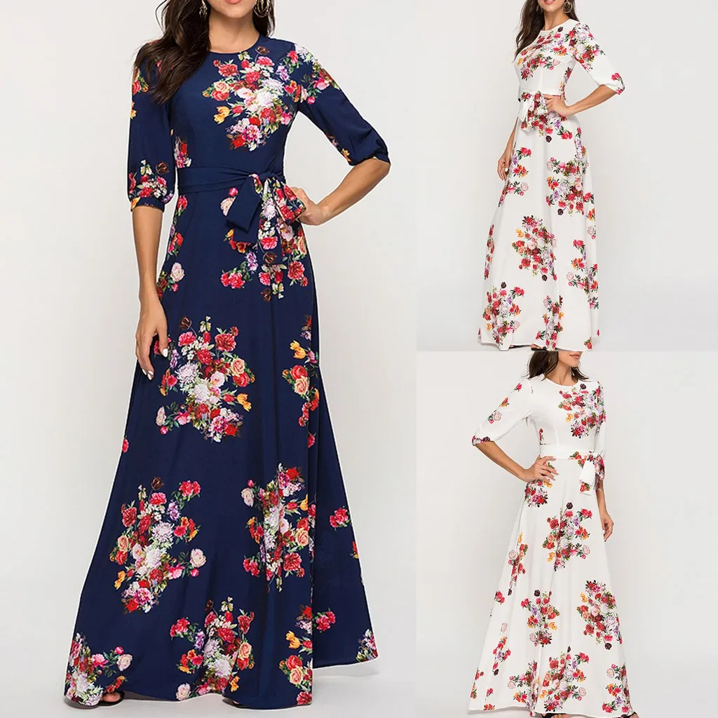 Женское богемное Платье макси с цветочным принтом повседневное длинное платье
