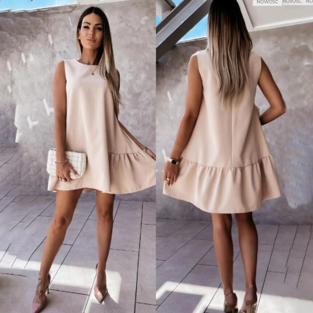 

Summer Women Mini Dress Casual Loose Beach Party Dress Big Ruffle Sleeveless Sundress Female 2021 Fashion Oversize Hem Dresses