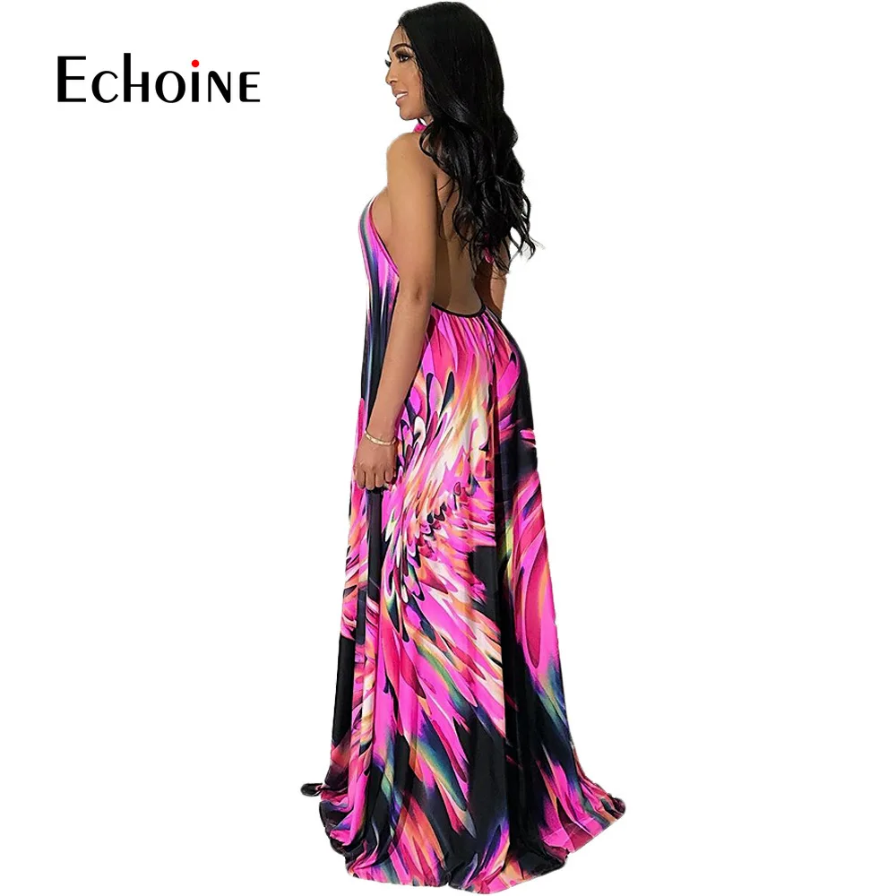 Платье-макси с цветочным принтом и лямкой на шее | Женская одежда