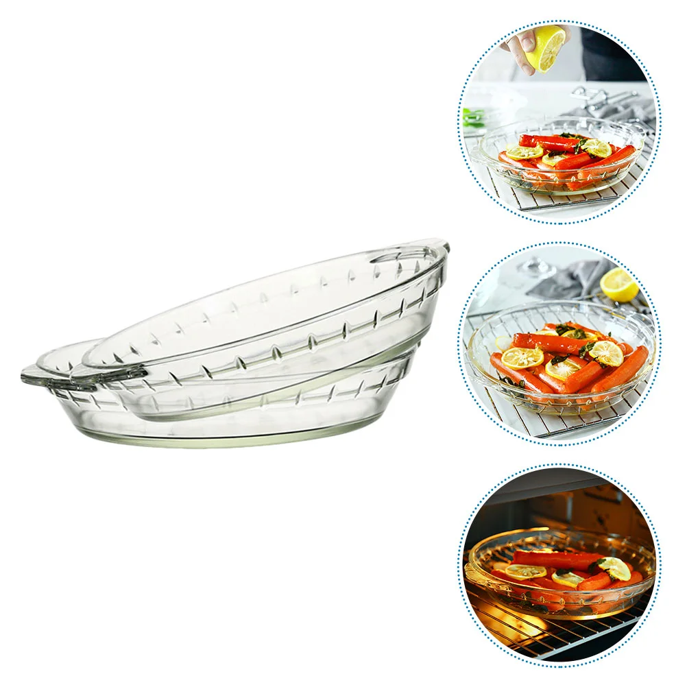 

2Pcs Heat-resistant Glass Plate Baking Tray Home Baked Rice Dish (Transparent)