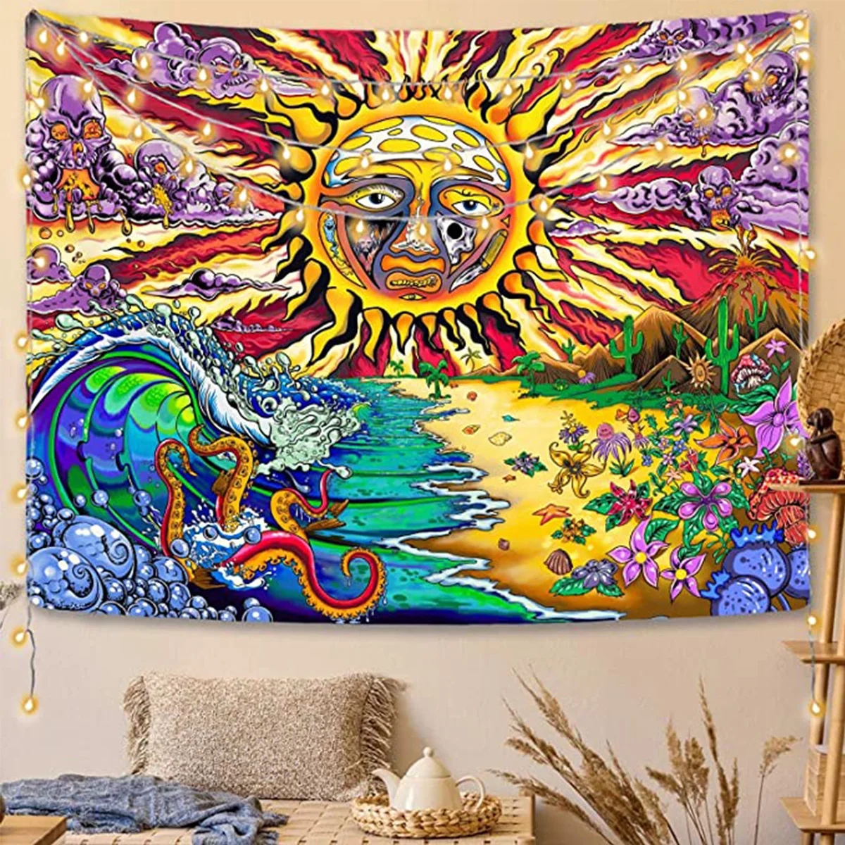 

Hippie Mandala Tarot Tapestry Wall Hanging Boho Art Carpet Sun Moon Floral Mushroom Skull Witchcraft Room Decor Aesthetic Blanke