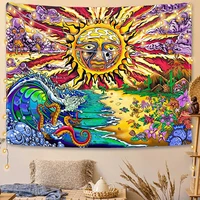 hippie mandala tarot tapestry wall hanging boho art carpet sun moon floral mushroom skull witchcraft room decor aesthetic blanke