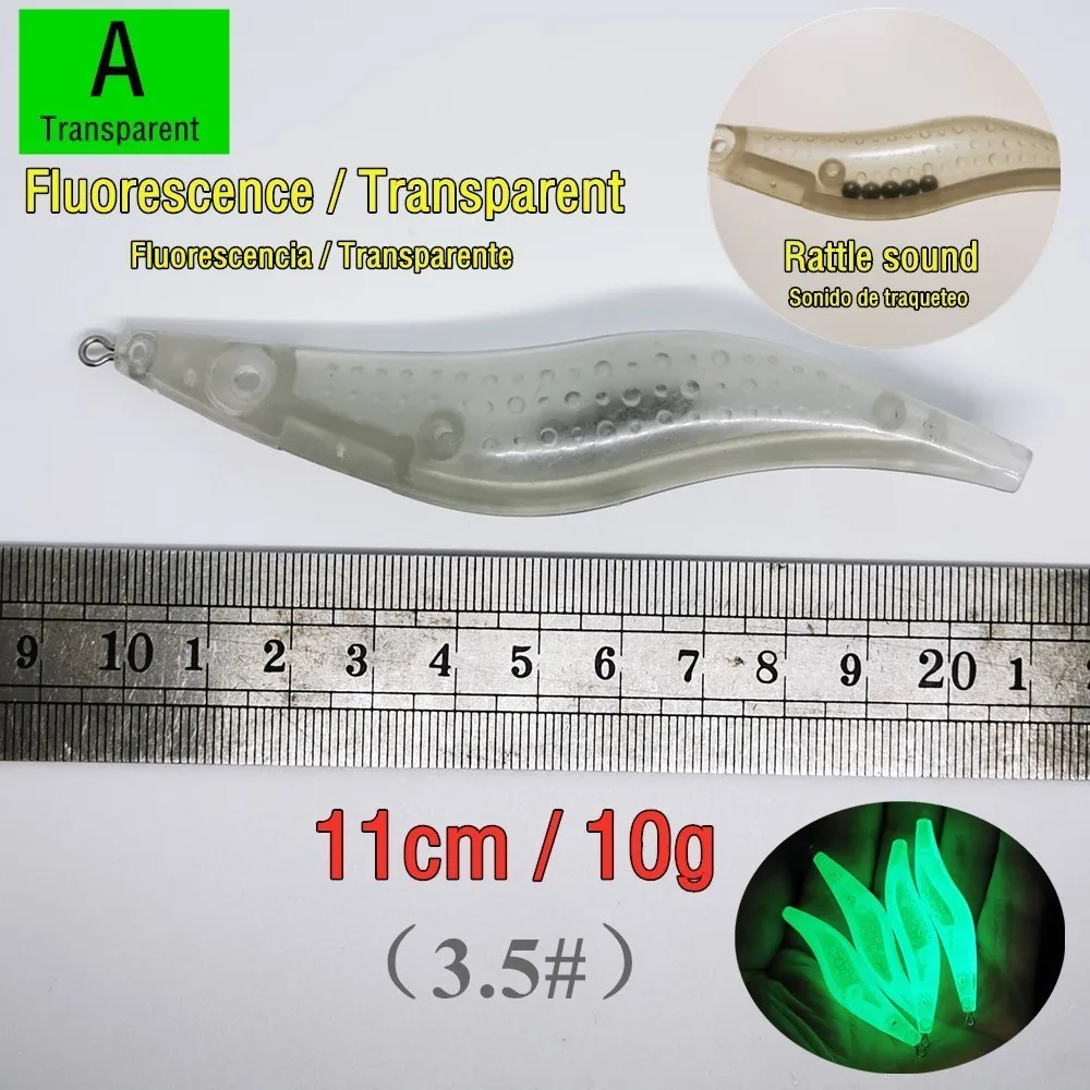 10pcs Rattle sound Fluorescent squid bait Highly reflective Blank bodies Shrimp Fish Making Lure Luminous Glow DIY Jig fishing | Спорт и