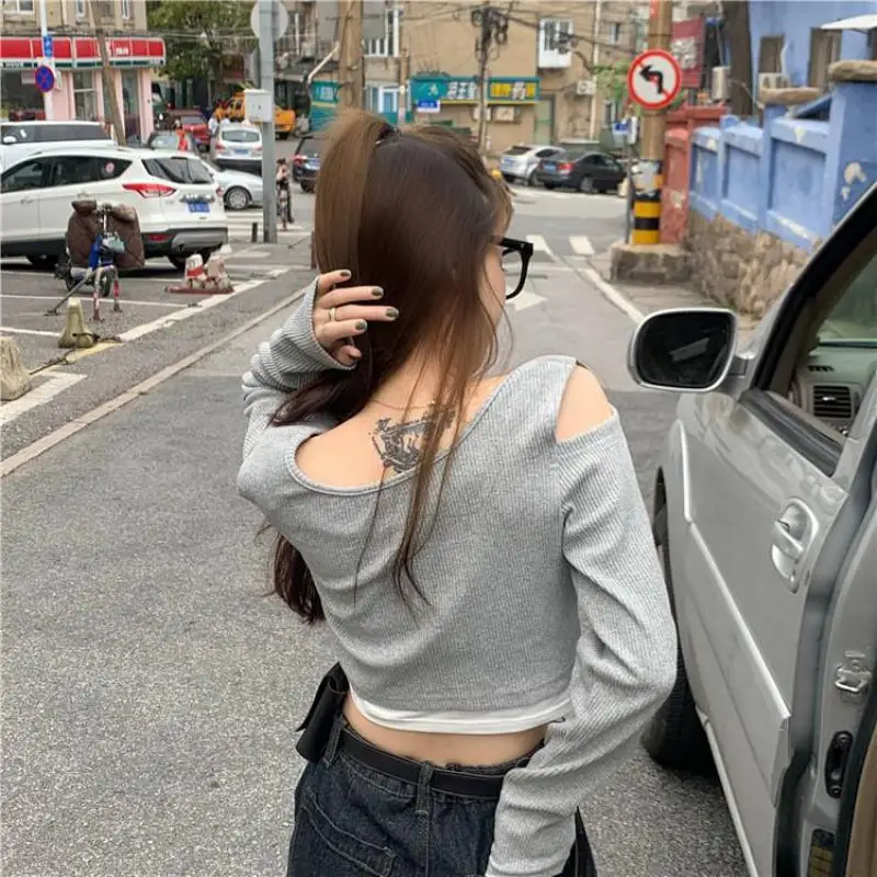 Yedinas Off Shoulder Crop Tops Women Knitted Sweater Female Slim Short Sweaters Pink Bodycon Long Sleeve Casual Solid Basic Top | Женская