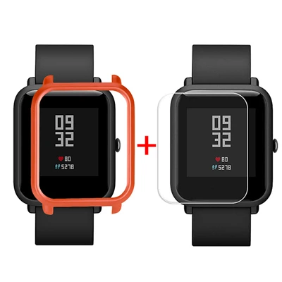 Watermelon Red Защитный чехол-накладка для Huami Amazfit Bip Younth Watch с защитной пленкой для экрана, тонкая красочная рамка, корпус из поликарбоната, идеально подходит для S30 - Цвет: Watermelon Red