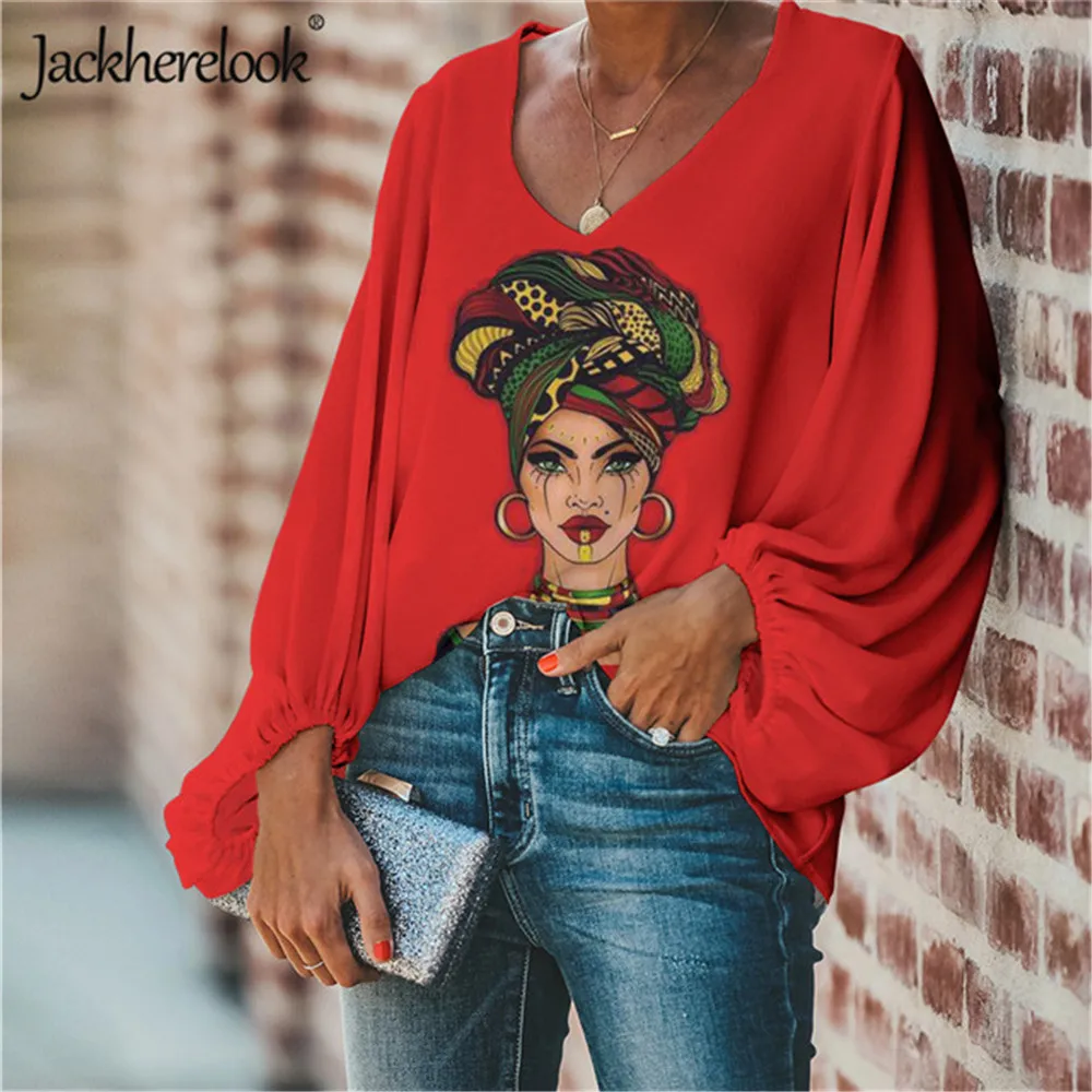 

Женские блузки jackhereluk, черные, для девушек, Magic Afro, летние/весенние топы, рубашки размера плюс с v-образным вырезом, женская одежда, Blusas de Mujer
