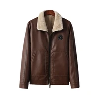 plus velvet brown leather jacket mens winter coat motorcycle leather jacket padded cotton coat men leather coats large size