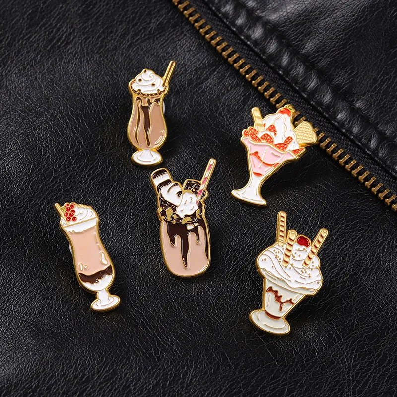 

New Refreshing Drink Series Enamel Lapel Pins Chocolate Strawberry Cookie Brooches Badges for Bag Clothes Cartoon Jewelry Gifts
