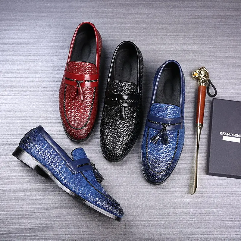 

ERRFC New Arrival British Fashion Men Loafer Shoes Blue Knit Pattern Tassel Man Flat Shoes Trending Slip On Red Leisure Zapatos