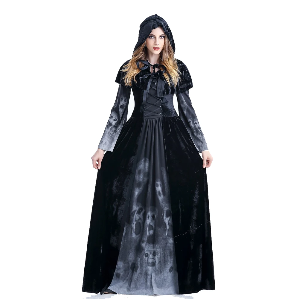 

Women Halloween Cosplay Costume Medieval Renaissance Adult Witch Gothic Queen Of Vampire Black Fancy Dress Girls Outfit