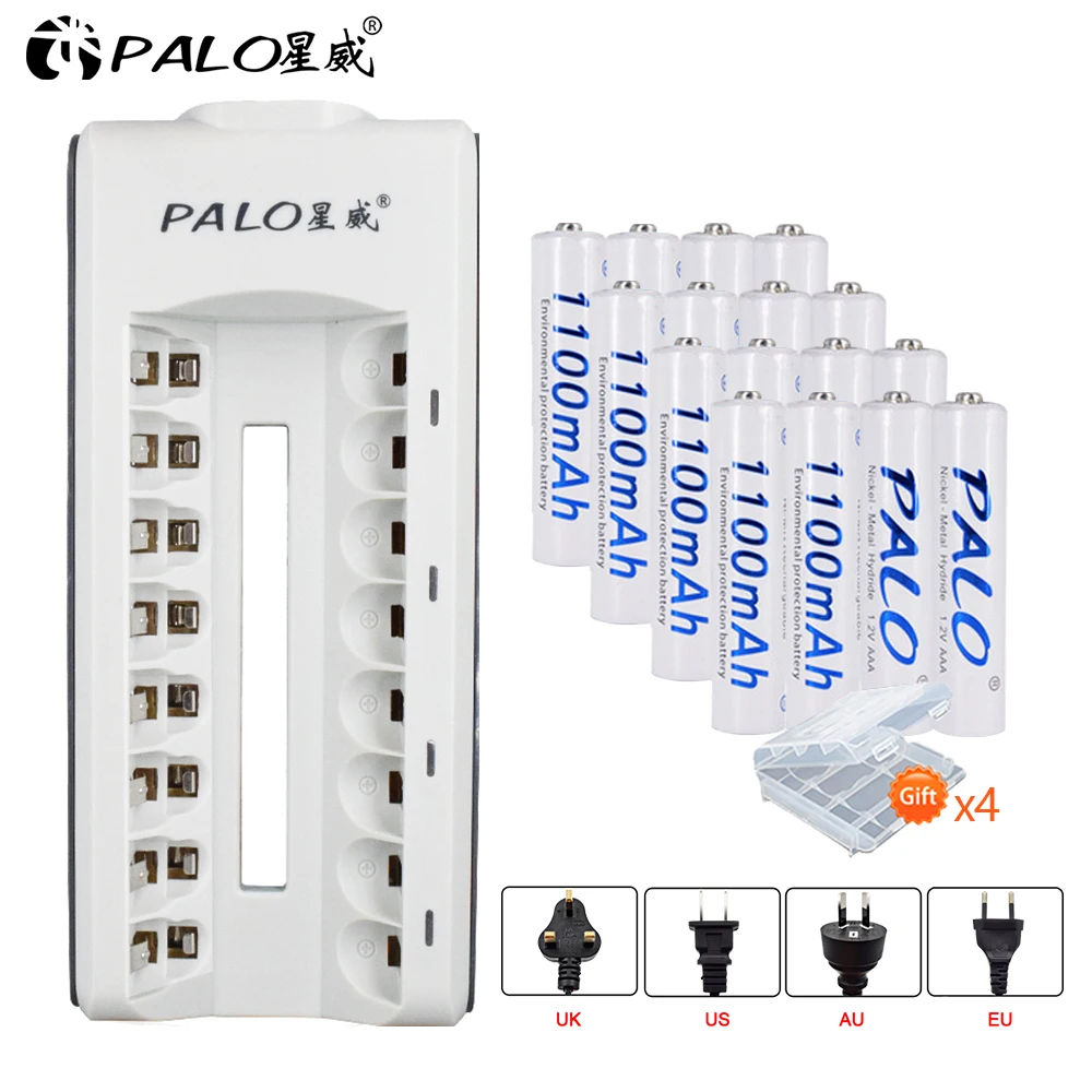 Palo 16 шт. NIMH AAA аккумуляторная батарея 1,2 в с 8 слотами смарт-зарядное устройство светодиодный дисплей для AA AAA NIMH NICD 1,2 в батареи