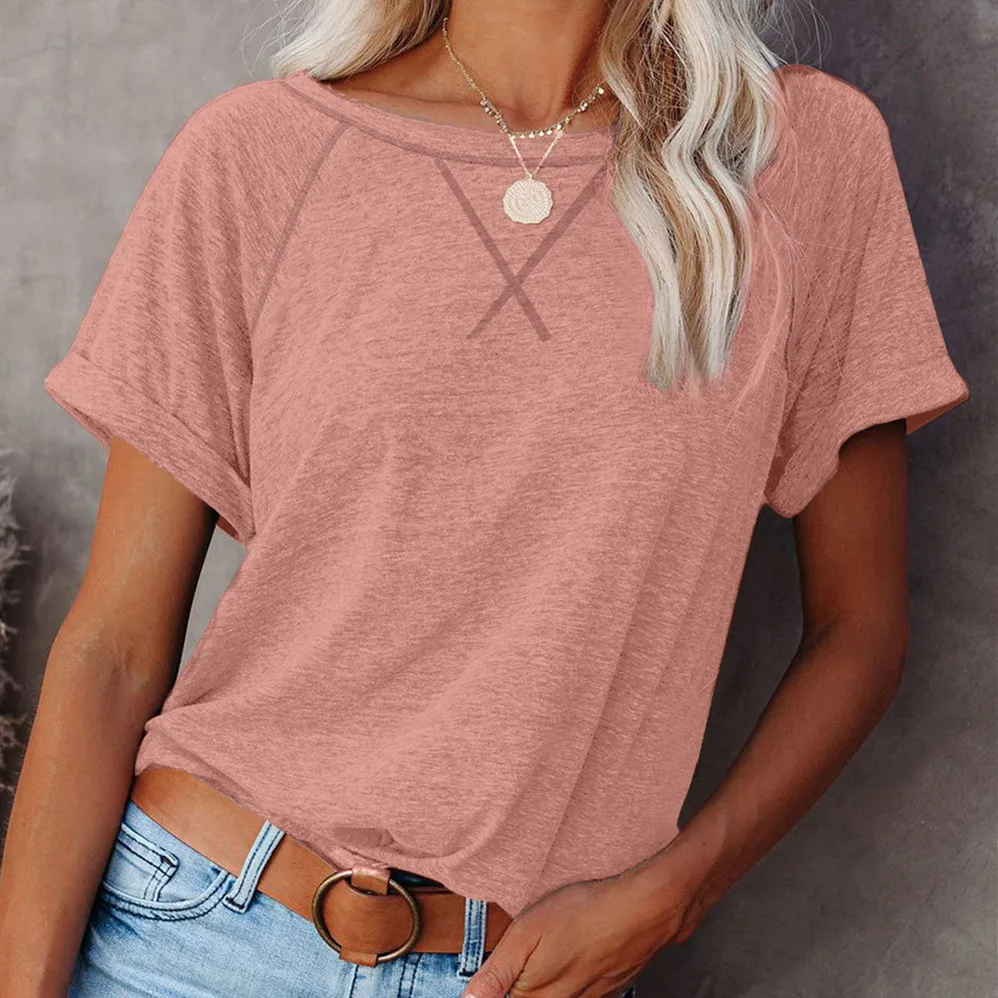 

Футболка женская Базовая в стиле Харадзюку, однотонная Повседневная Свободная рубашка в стиле оверсайз, топ с круглым вырезом в Корейском с...