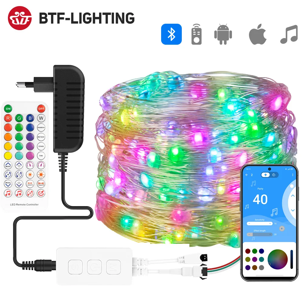 USB светодиодная гирлянда WS2812B 10 светодиосветодиодный s/m с пультом ДУ Bluetooth музыка