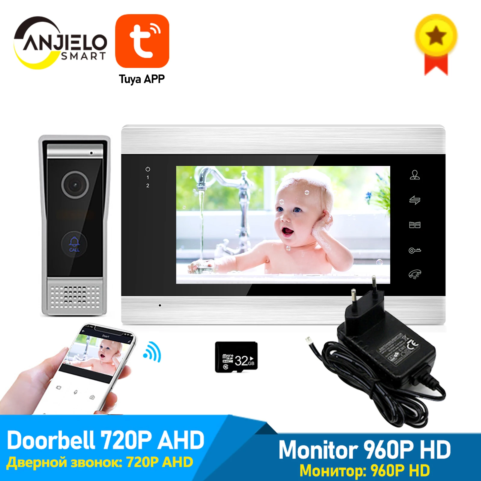 

WiFi Tuya Smart 7" Video Door Phone Intercom System with 720P/AHD Wired Doorbell Camera Remote Unlock Motion Detection For Home