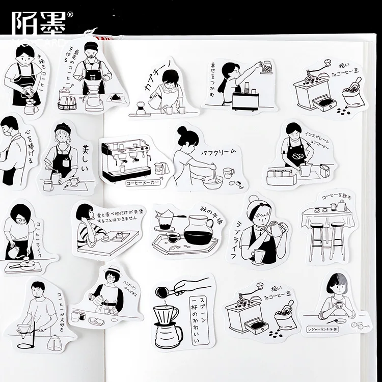 : Mohamm 46 шт./упак. Черный и белый мультфильм кофе бумага для скрапбукинга