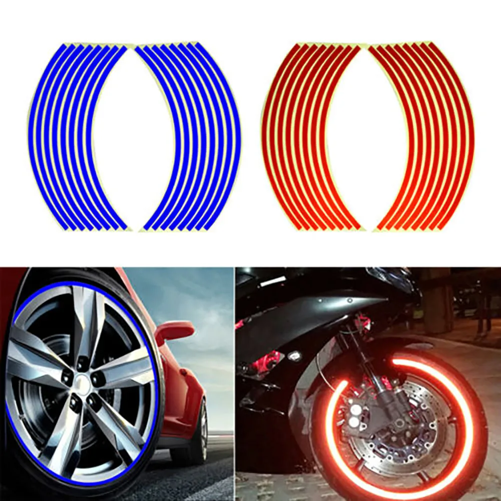 

Universal Reflective Wheel Decal Rim Stripe 16 Strips Accessories Bicycles