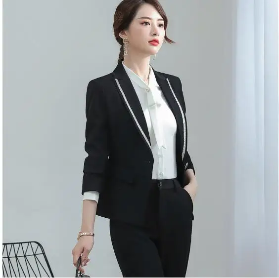 Женские деловые костюмы с серыми брюками официальный модный темпераментный