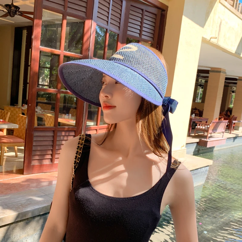 

2021Summer New Women's Sun Hat Bucket cap All-Match Bowknot Ribbon Empty Top top Panama Foldable Straw Hat Travel Beach Caps