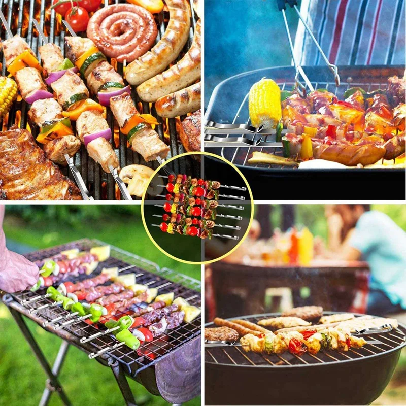 

Barbecue Skewers,17 Inch 10PCS Stainless Steel Flat Metal BBQ Kabob Skewer,Large Kebabs That Can Be Reused,Cooking Tools