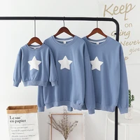 spring autumn fall matching family outfits hot sale fathermotherkid matching outfits white star print sweatshirts mommy and me