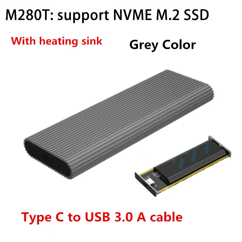 M280TC-A Grey Портативный корпус SSD с поддержкой PCIe M.2 nvme корпуса ssd type c 3,1 gen2 10 Гбит/с Высокоскоростная передача жесткого диска - Цвет: M280TC-A Grey