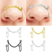 universal piercing jewelry geometric fake nose ring for women girls western style nose chain stainless steel nose clip