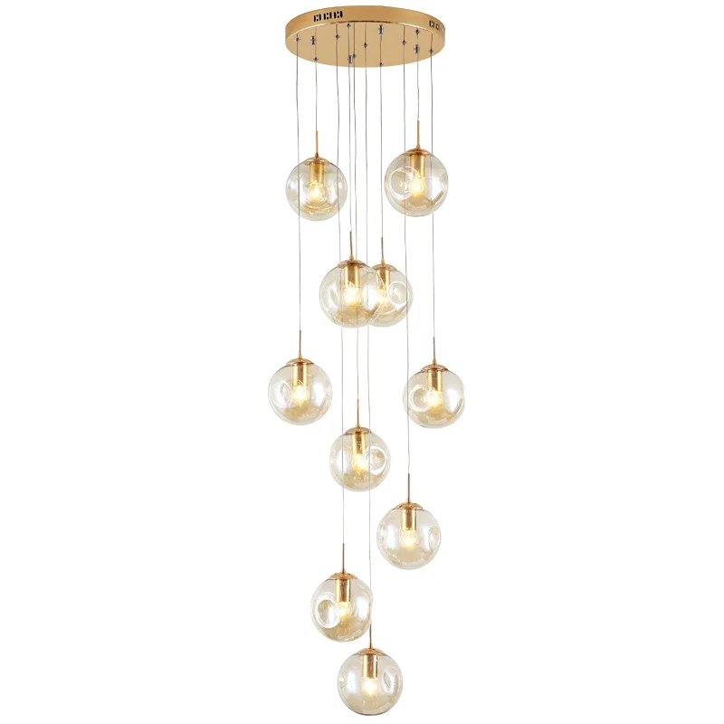 

stairs highing lamp ceiling light decor long blown glass ball bubble spiral hanging modern chandelier lamp for home staircase