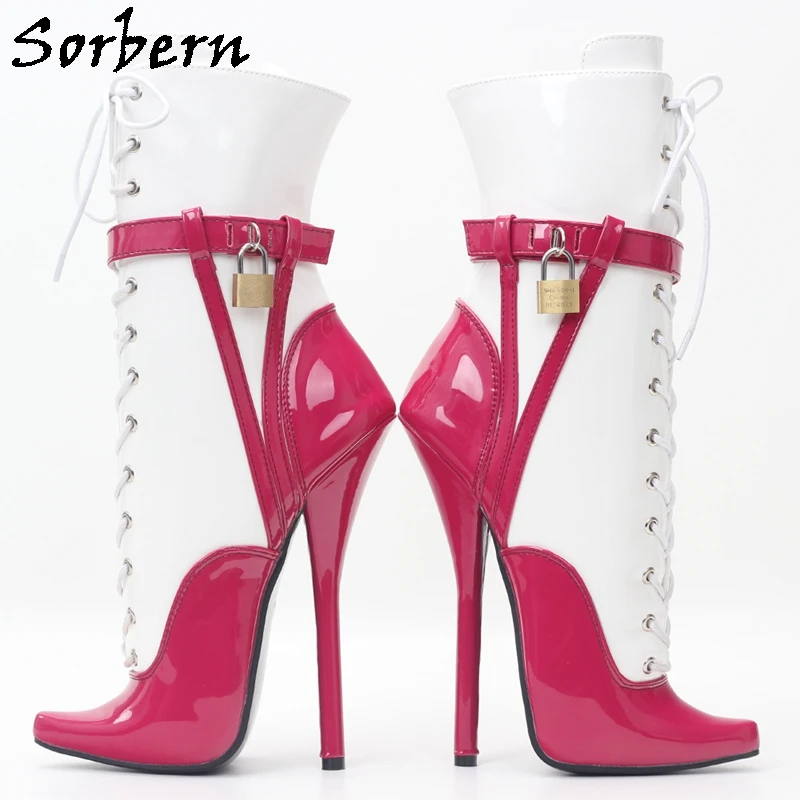 Sorbern Sexy Lockable Ankle Boots For Women Ballet High Heel Stilettos With Chains Sm Shoes Crossdresser Custom Colors