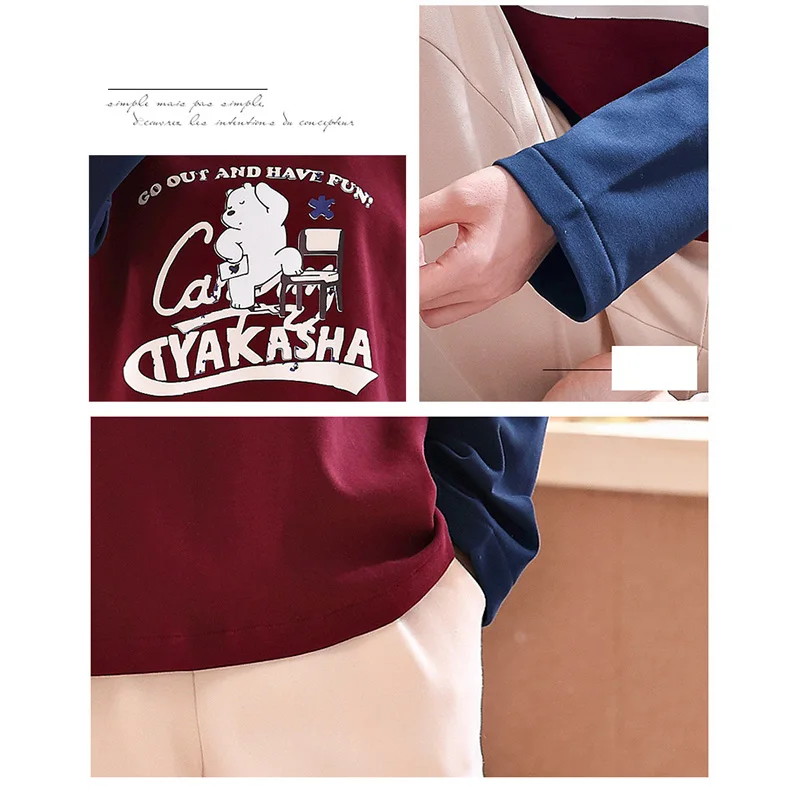 

BZEL Round Neck Women's Pajama Sets Cartoon Printed Pyjama Long Sleeves Long Pants Pijamas Soft Sweet Sleepwear Cotton Nightwear