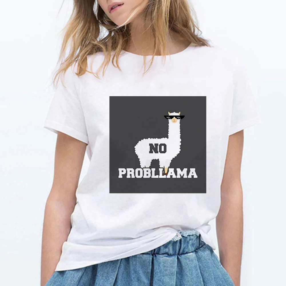 

2021 New Alpaca Women Summer Harajuku Kawaii Graphic Punk Women's Fashion T-shirt fashion lovely Camiseta Mujer Clothes Tops