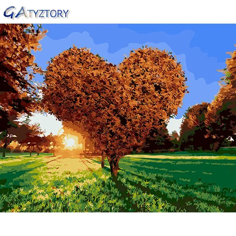 

GATYZTORY DIY Painting by numbers Love tree paint by numbers for adult picture frames wall photo frame decor for the home acryli