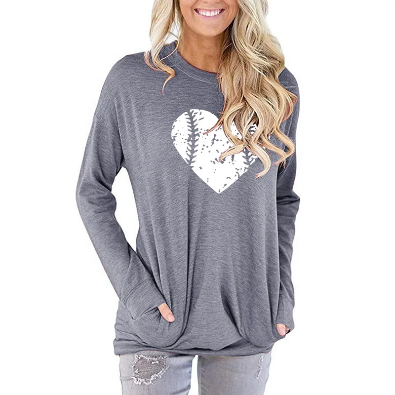 

New Women's T-shirt O-Neck Harajuku Heart Puzzle Print Top Long Sleeve Casual Female T shirt Oversized Warm Winter Gift