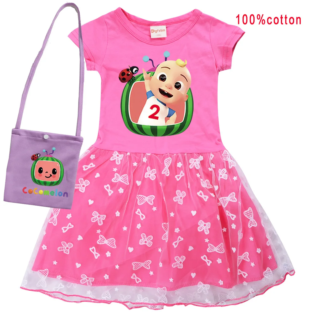 

Cocomelon ball gown Baby Girls Princess Dresses + watemelon Bag 2pcs Set Children's Clothing party dress for kids girl birthday