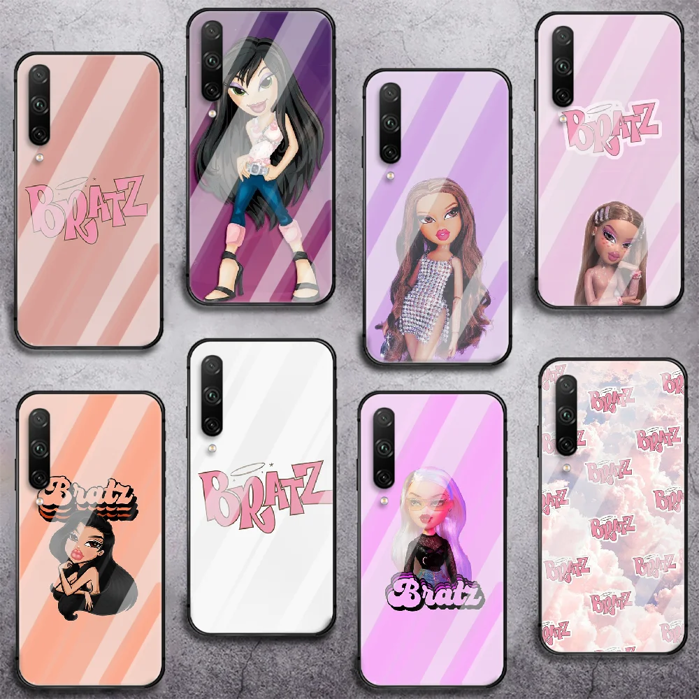 

Fashion Brand Doll Bratz Lovely Phone Tempered Glass Case Cover For huawei honor 7 8 9 10 20 A X S lite i pro CellÂ 3DÂ Black
