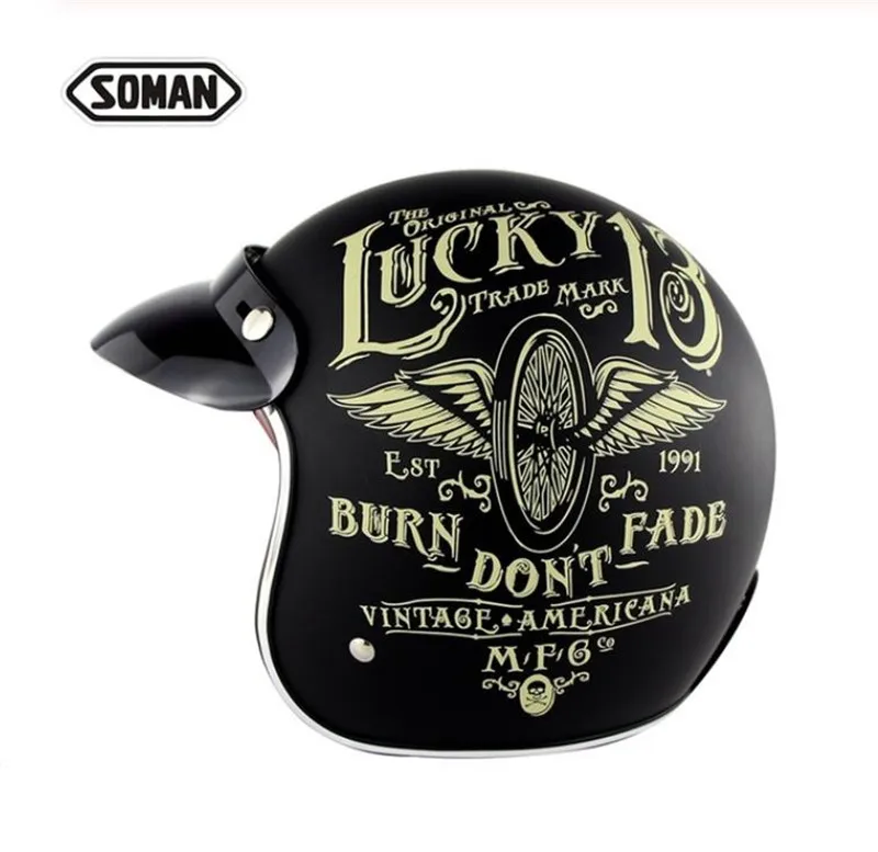 Lucky Soman Casco Moto ретро открытый шлем с очками Capacete De Motocicleta Mais Vendidos мужские крутые Cascos велосипедные шлемы винтажные - Цвет: Lucky