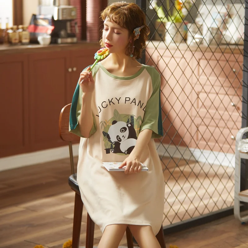

Cute Cartoon Sleepwear For Women Nightgowns Dressing Gown Summer Nightdress Cotton Nighty Sleepshirt Plus Size Pijamas