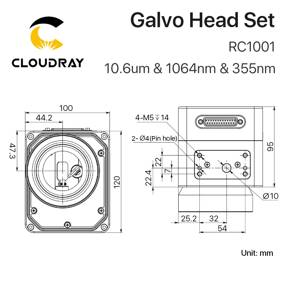 Волоконно лазерный сканер Cloudray RC1001 комплект головок Galvo 10 6 мкм 1064 нм 355нм мм