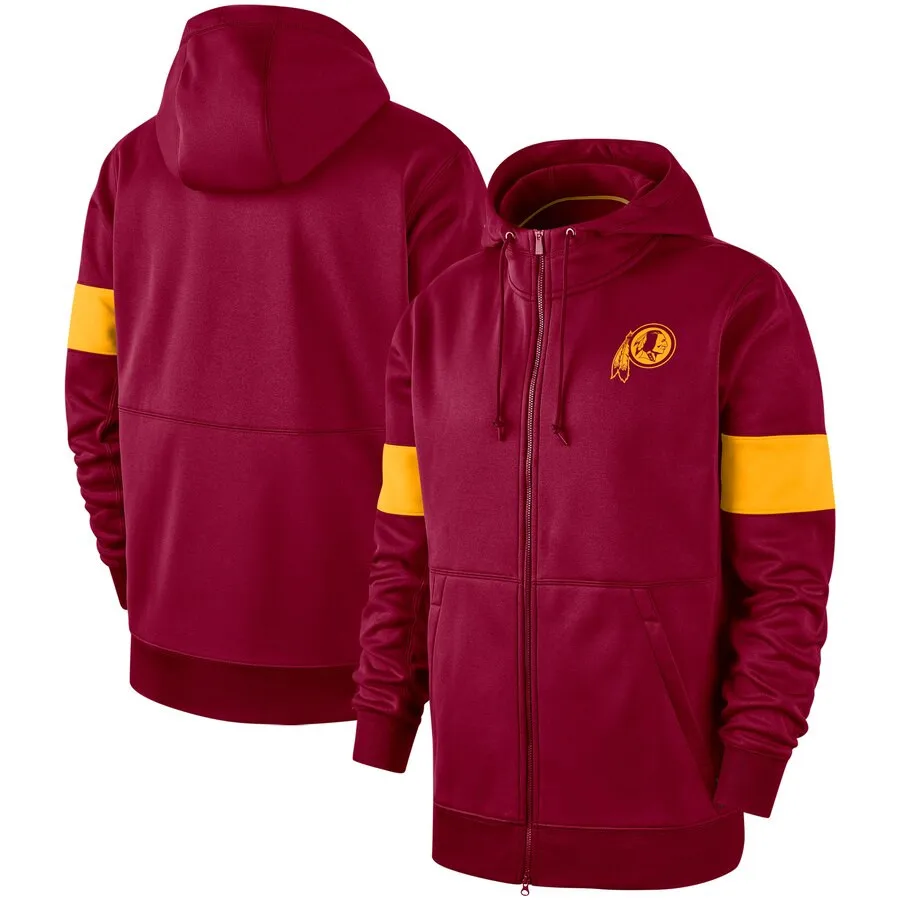 

Washington men Sweatshirts Redskins Jackets coat Sideline Performance Full-Zip American Football zip up Hoodie for winter Jacket