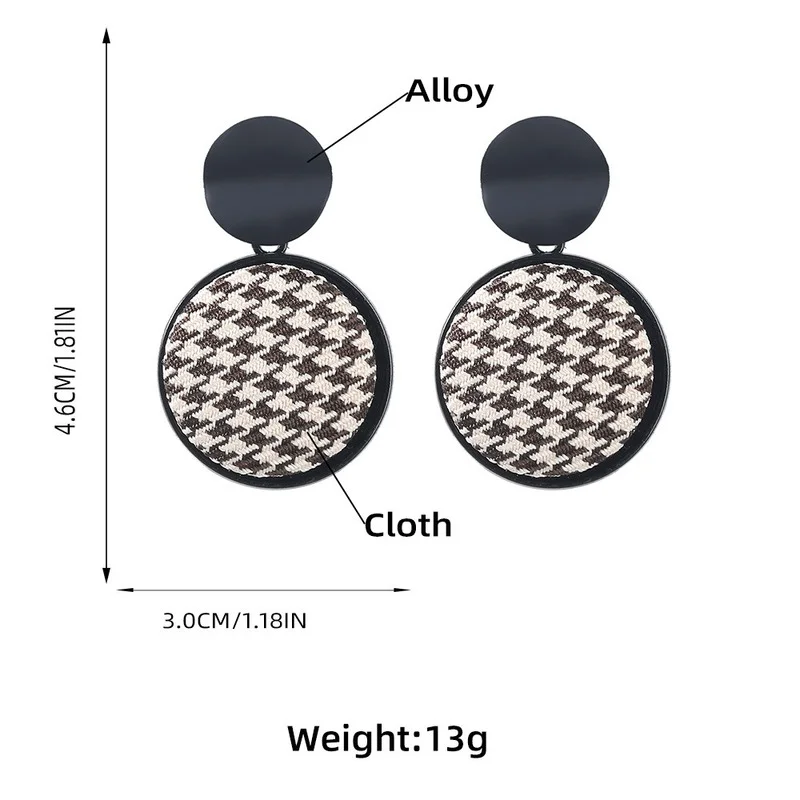 2021 Wholesale European and American Trend Simple Alloy Houndstooth Fabric Round Female Fashion Retro Earrings | Украшения и