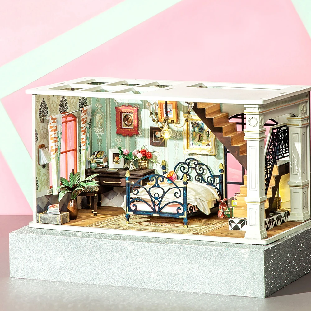 robotime new arrival diy sweet patio doll house with furniture children adult miniature dollhouse wooden kits toy dgf01 free global shipping