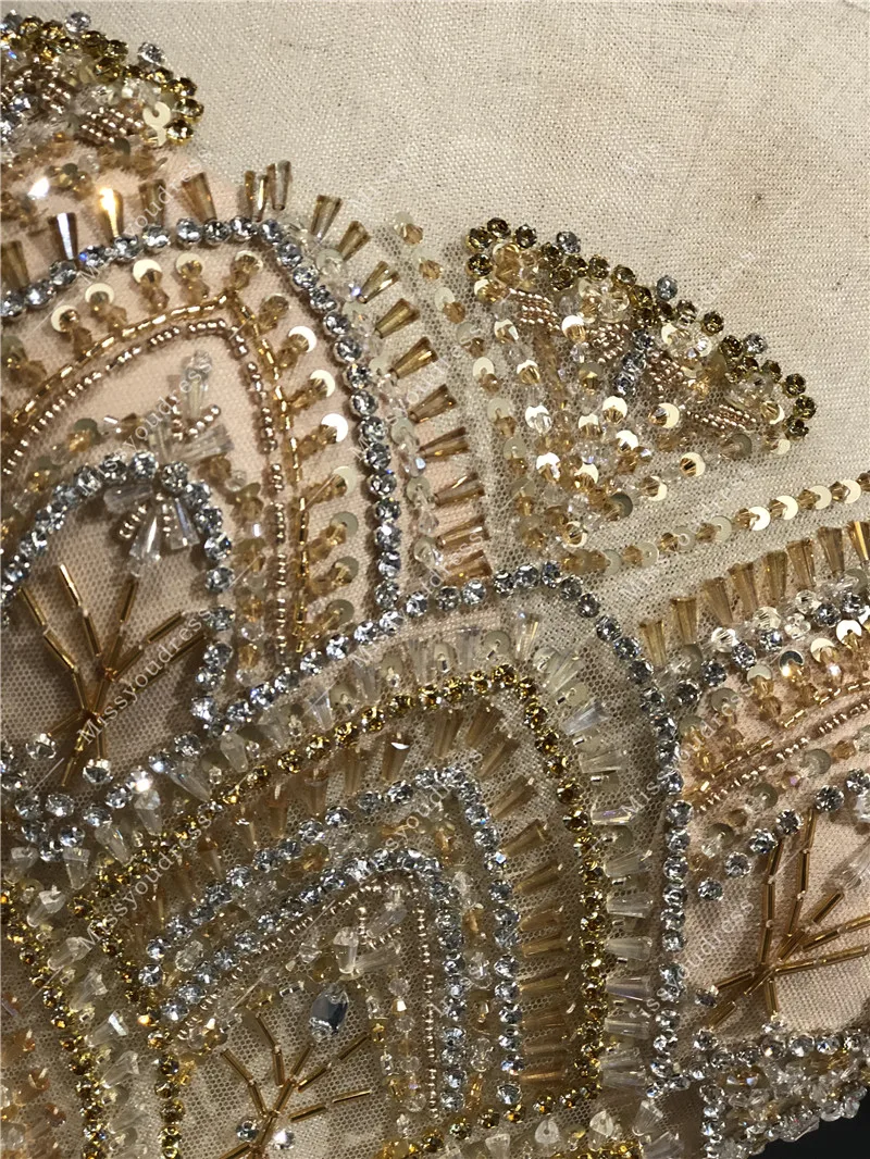 2021 Newest High Quality Luxurious Gold Tassel Heavy Beadings Square-Neck Short Sleeves Party Evening Dress