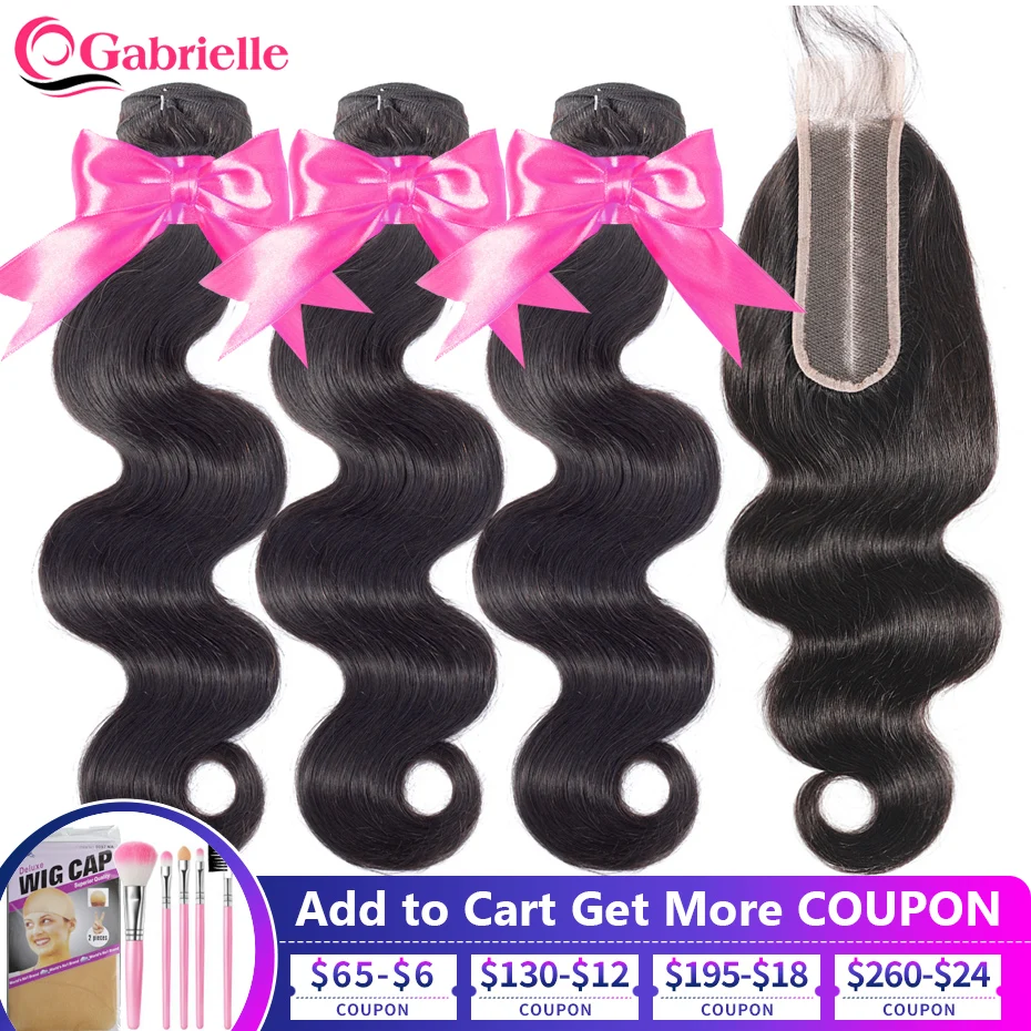 

Gabrielle Body Wave Bundles With Closure Brazilian Human Hair Pre-plucked 2x6 Lace Closure and Bundles Natural Color Remy Hair