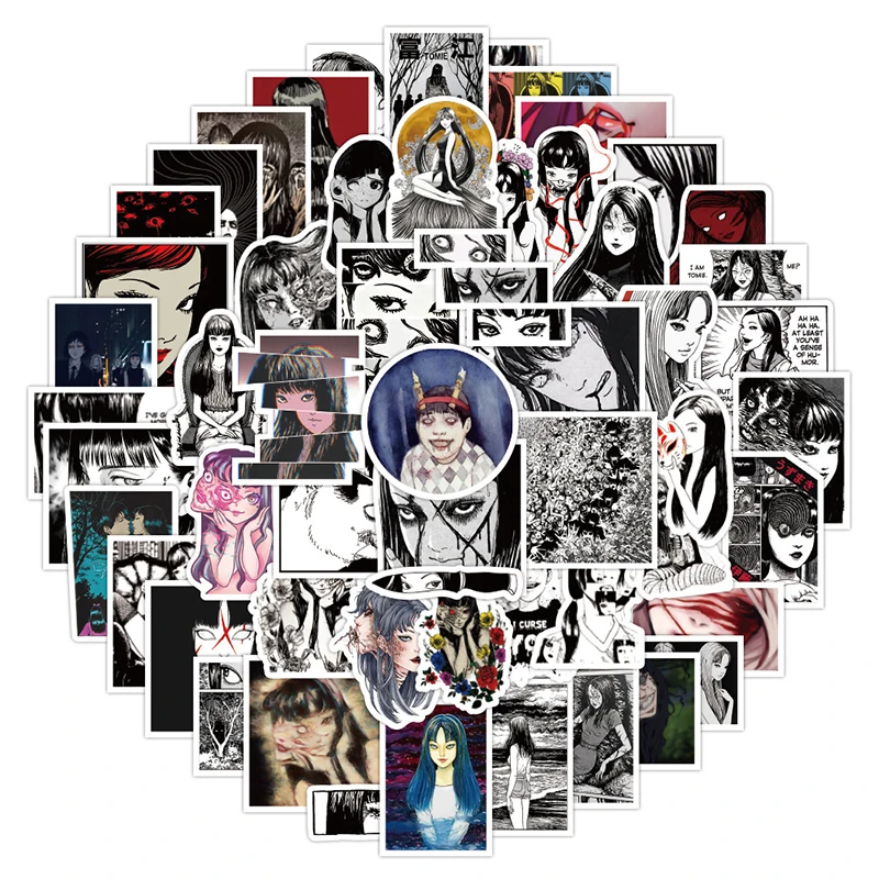 

10/30/60Pcs Junji Itou Horror Manga Style Tomie Spiral Mixed Stickers Pack For Phone Laptop Suitcase Skateboard Anime Sticker