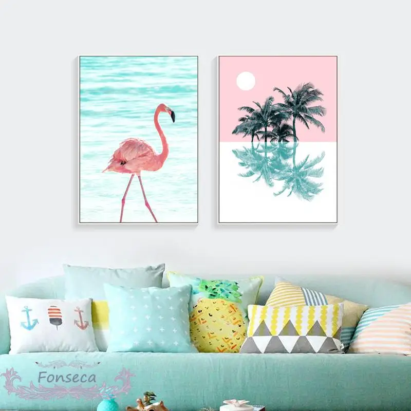 

Pink Flamingo Landscape Nordic Posters Hd Prints Canvas Painting Art Home Decoration Living Room Girls Room Wall Poster Unframed