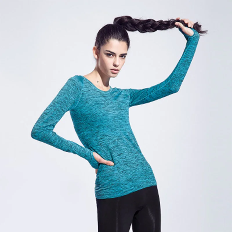 

SALSPOR Seamless Sports Yoga T Shirts Women Fitness Elastics Breathable With Thumb Holes Long Sleeve Top Joggings Training Shirt